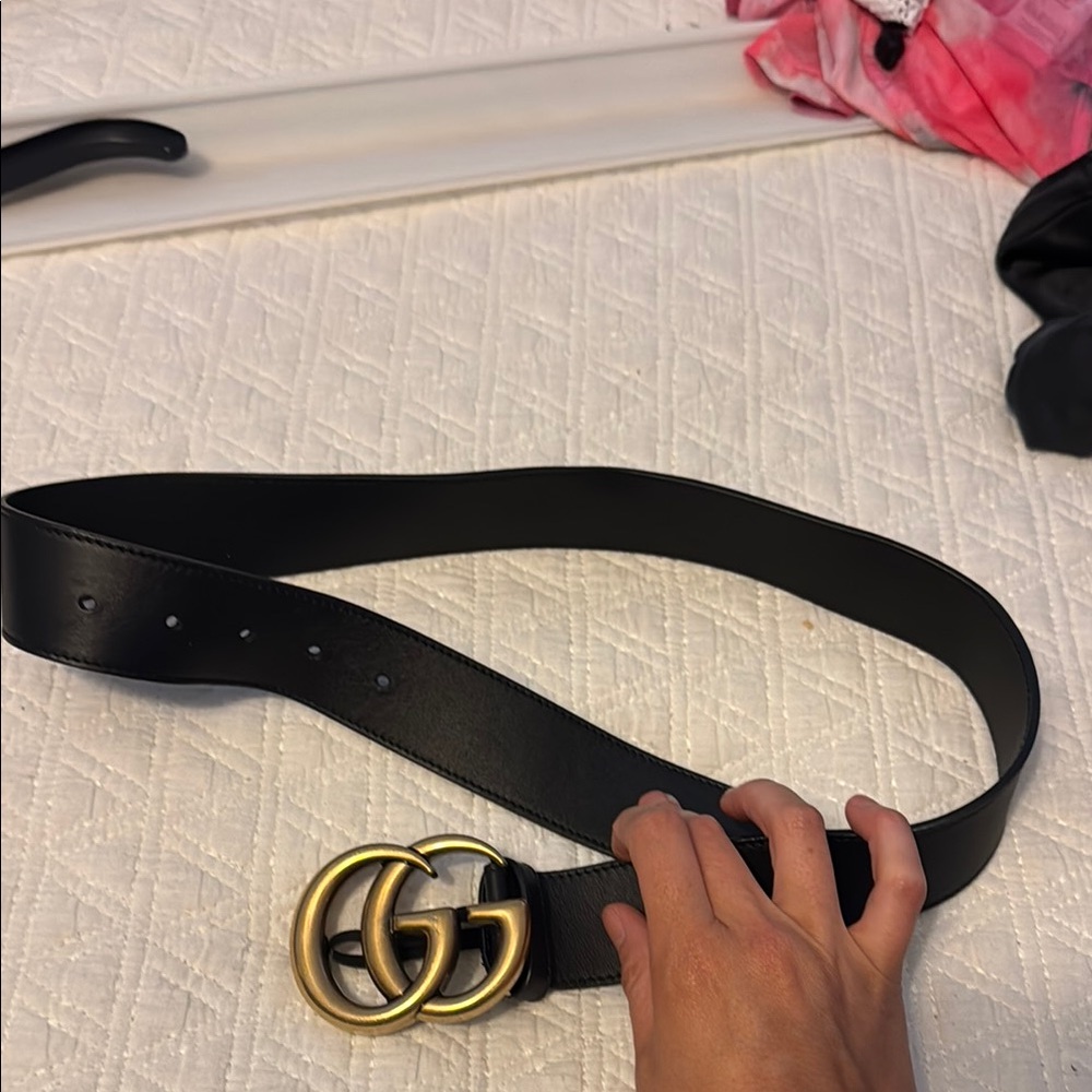 Gucci Black Belt with Gold GG Buckle